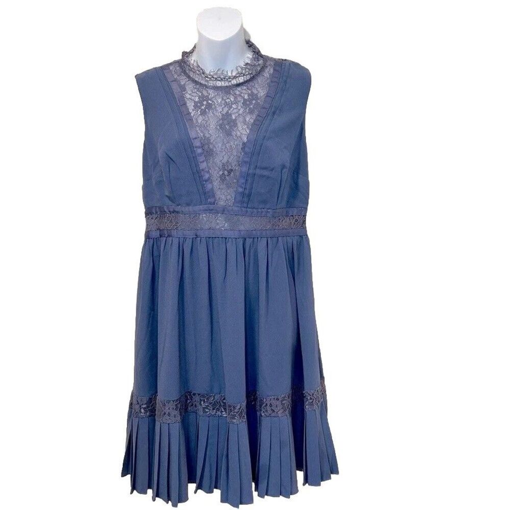 Little Mistress Blue Lace Pleated Midi Dress Sz 10P Kentucky Derby Wedding
